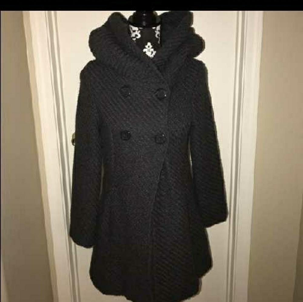 Gray pea coat with huge pocket hood